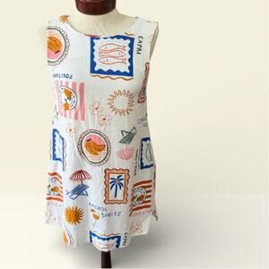 Paper Heart Aperol Spritz Capri Positano Linen Blend Mini Dress Size Small